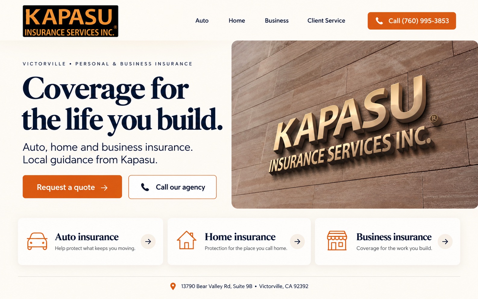 Proposed Kapasu homepage concept — auto, home and business insurance